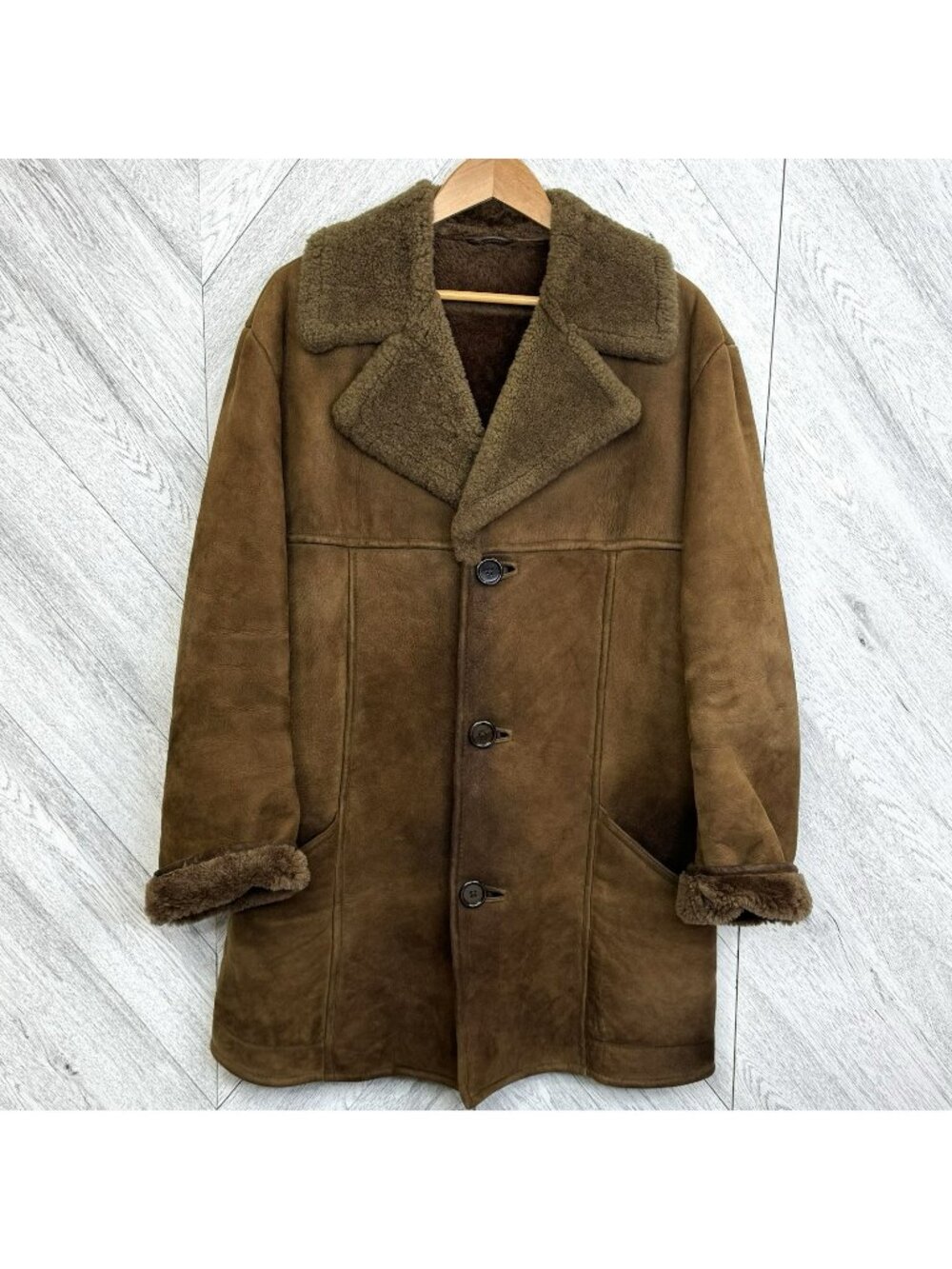 Vintage Morlands Sheepskin Shearling Coat Brown Mens Size 44 US L Made England